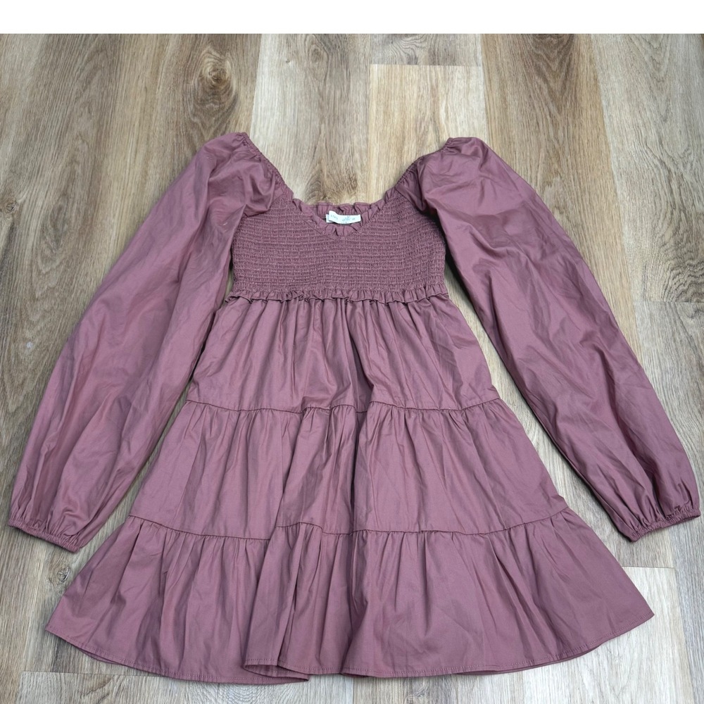 Altar'd State Charming & Feminine Mauve Smocked Tiered Mini Dress Womens XS
